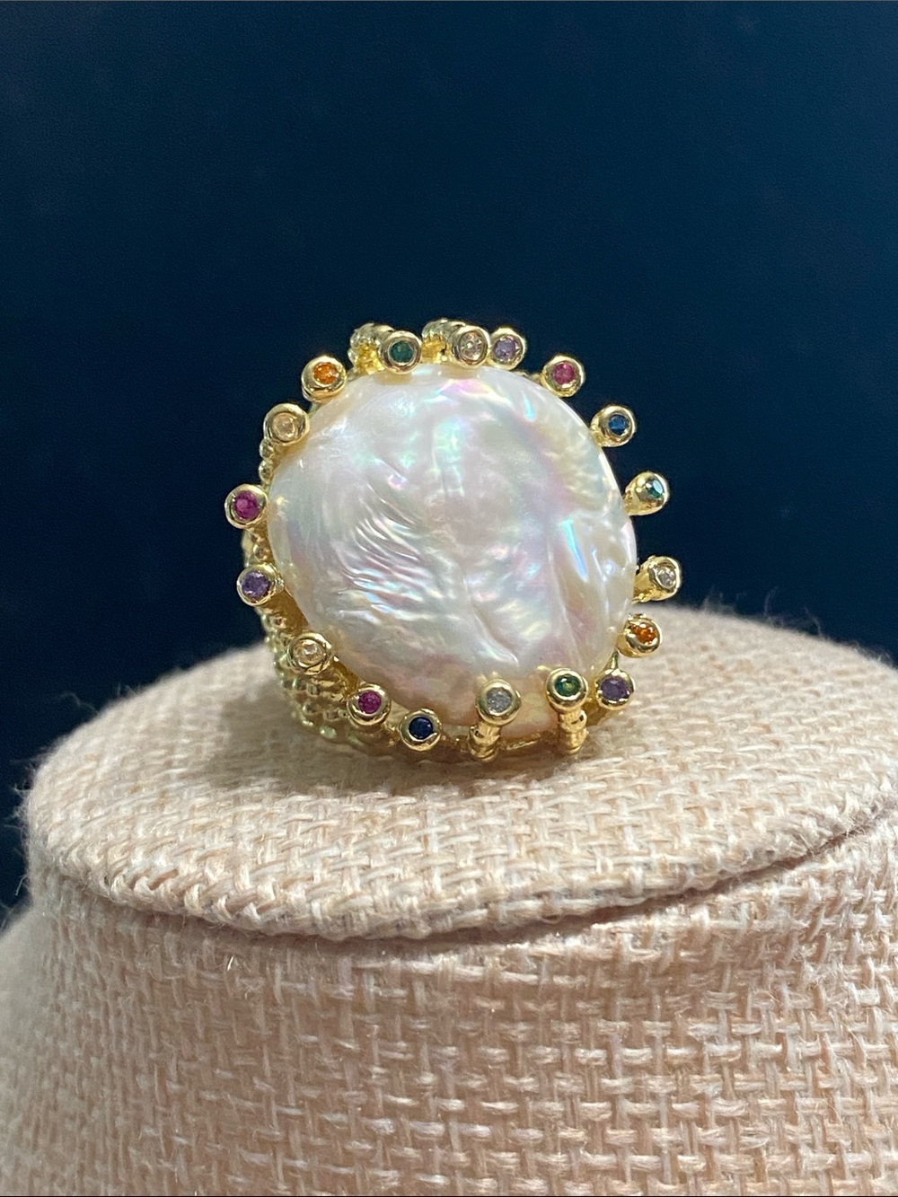 Freshwater Pearl Multi-Color Gemstone Gold Ring